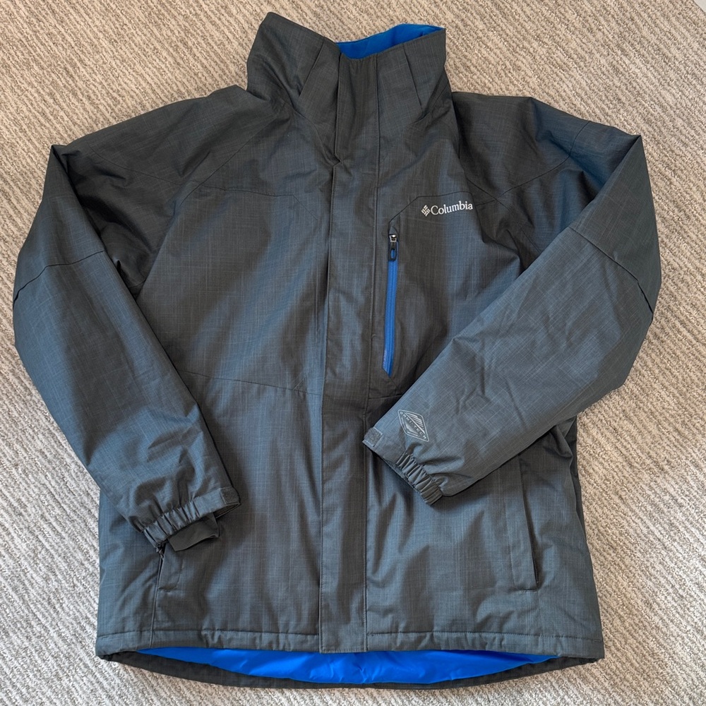 Men’s Columbia Charcoal and Royal Blue Omni-Heat Coat with Detachable Hood